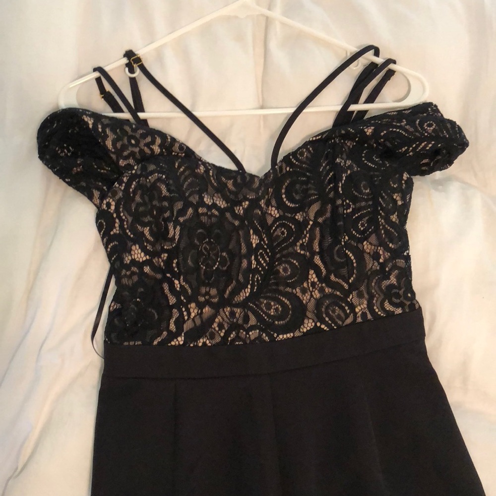 Francesca’s lace cold shoulder jumpsuit